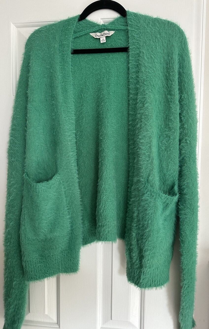 Artsy Davi & Dani Size M Open Front Cardigan SWEATER Fuzzy Pockets